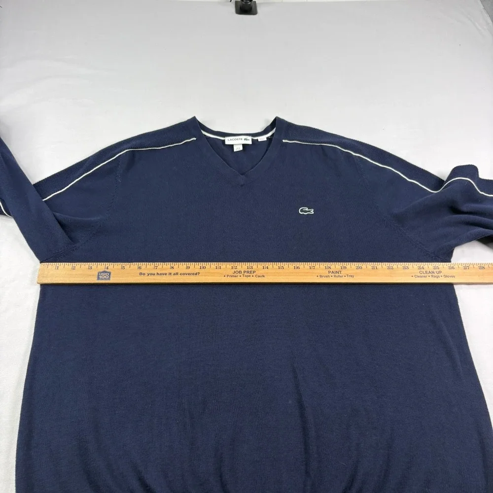 Lacoste Sweater Mens 4XL Blue V-Neck Pullover‎ Slim Fit Stretch